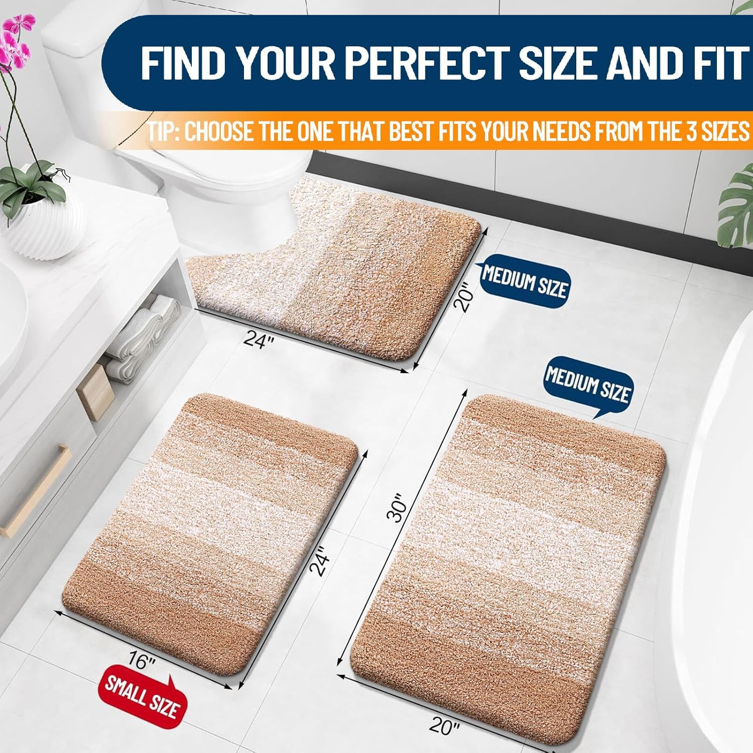 Bathroom Rugs Mat 24x16, Extra Soft Absorbent Microfiber Bath Rugs, Rubber Backing, Quick Dry, Machine Washable Bath Mats for Bathroom Floor, Tub and Shower, Home Decor Accessories