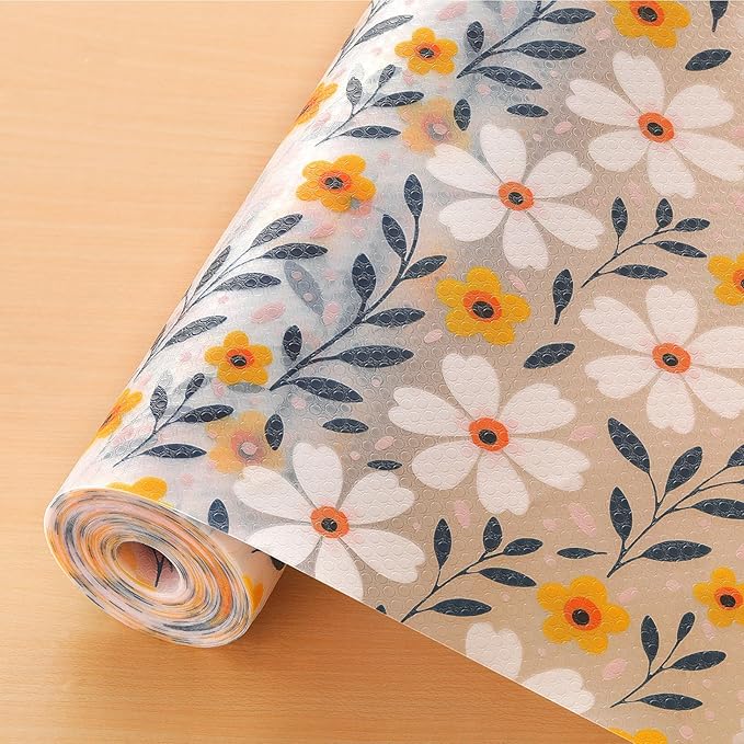 Shelf Liner – Premium Non-Adhesive Cabinet & Drawer Liner for Kitchen – Waterproof Shelf Paper with Modern Pattern – Durable EVA Cabinet Mat – Easy to Cut （11.8" W x 120" L）